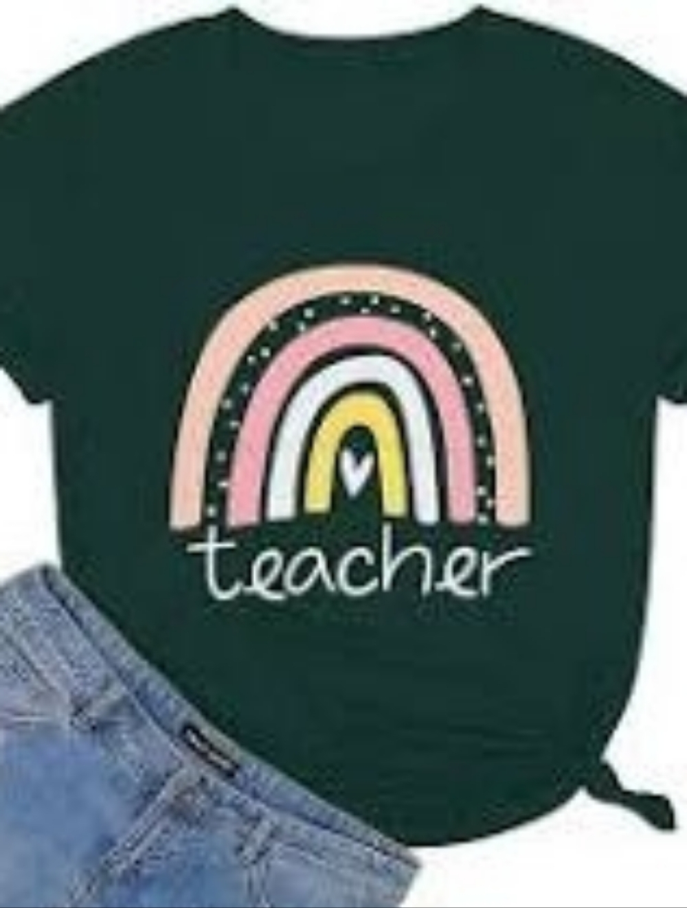 Teacher Rainbow Graphic Tee - Dark Green